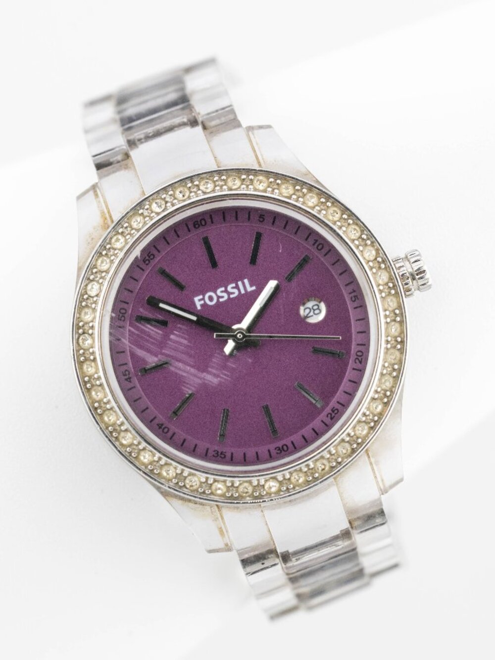 Fossil ES2611 Stella Clear Purple Quartz Analog Women's Watch Fresh Battery